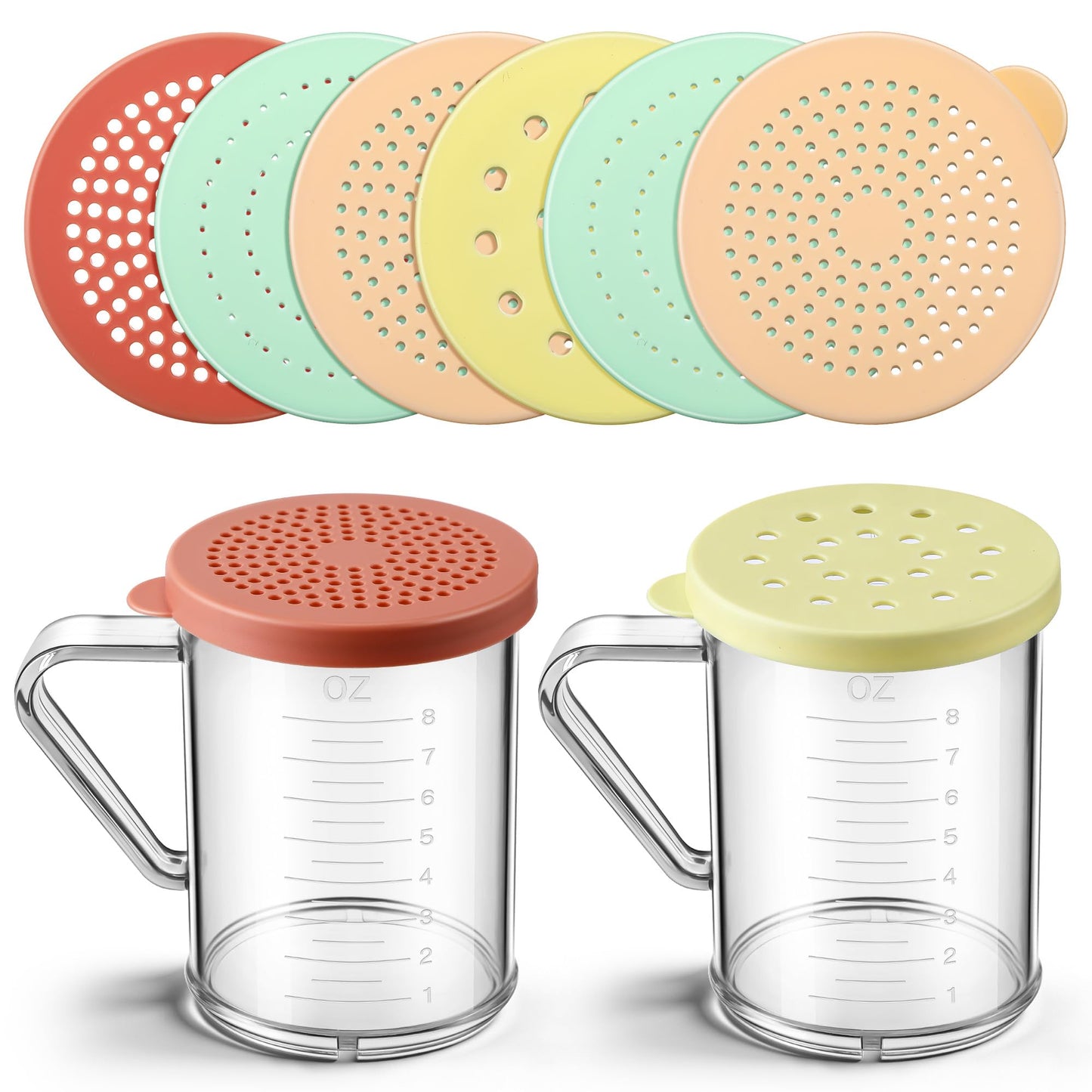 Dredge with Snap Lid, Seasoning Sugar Spice Shaker with Interchangeable Lids – 10 OZ Clear Spice Dredge for Cinnamon Sugar, Parmesan Cheese, Pepper, Dishwasher Safe(10 Pcs)