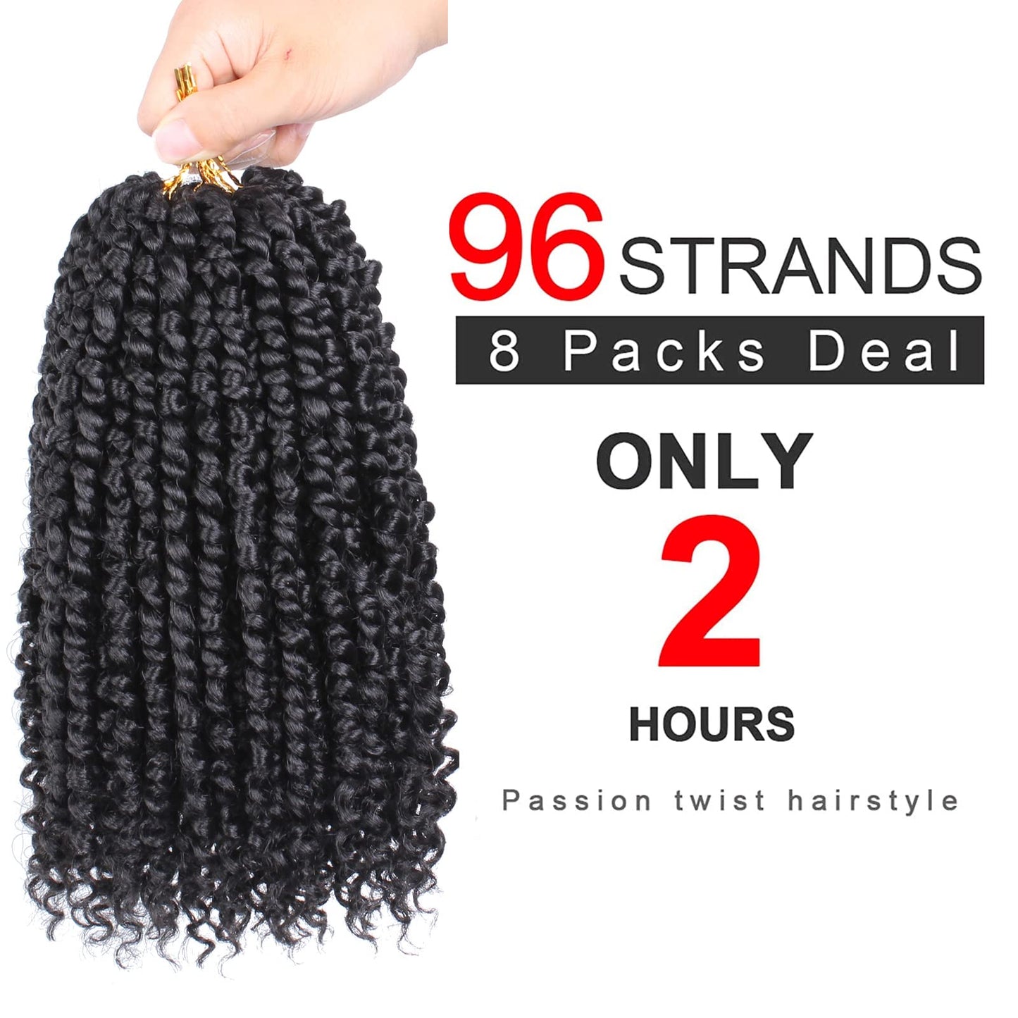Xtrend 10 Inch 8 Packs Pre twisted Passion Twist Crochet Hair Natural Black Bohemian Pre-looped Short Bob Passion Twists Hair Extensions for Women(1B#)