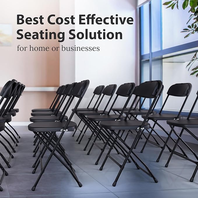4 PACK White Foldable Plastic Chair | Folding & Stackable | 350 lbs Capacity Steel Frame Seats for Indoor Outdoor | Commercial Use Events Wedding Party Events Bulk Picnic Kitchen Dining
