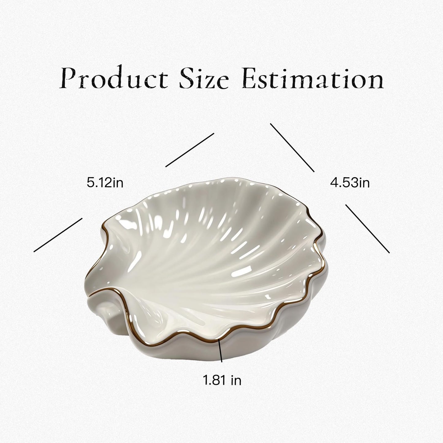 Shell Soap Dish,Ceramic Soap Dishes for Bar Soap – Decorative Bathroom Accessory with Gold Trim, Non-Slip Design, Easy to Clean, Ideal for Shower, Vanity, and Kitchen Sink Use