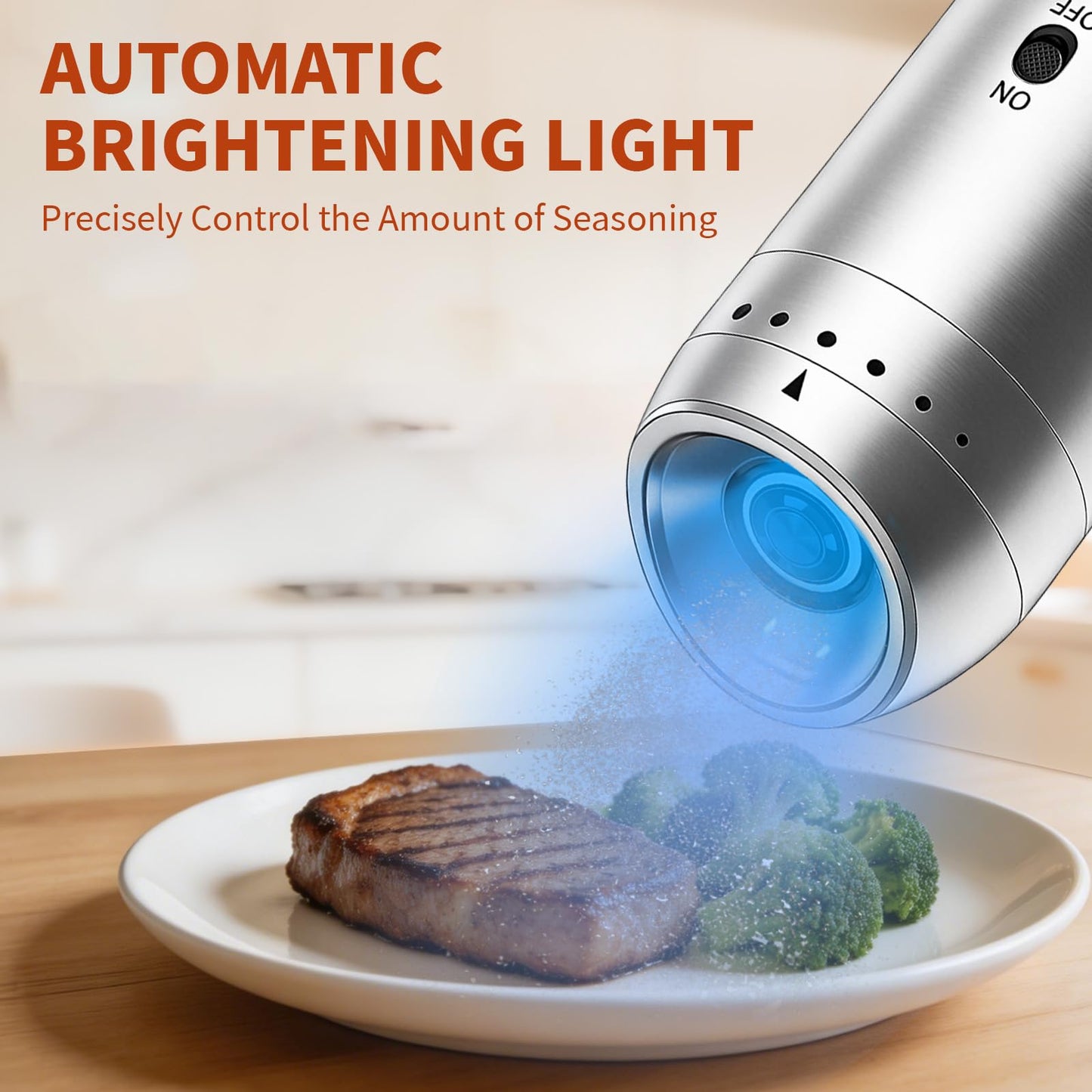 Electric Salt and Pepper Grinder Set, Automatic Enlarged 176ml Mill 2 Pack, Gravity-Sensing, Rechargeable Pepper Grinder, Stainless Steel, 6 Adjustable Coarseness, Kitchen Gadget Accessories