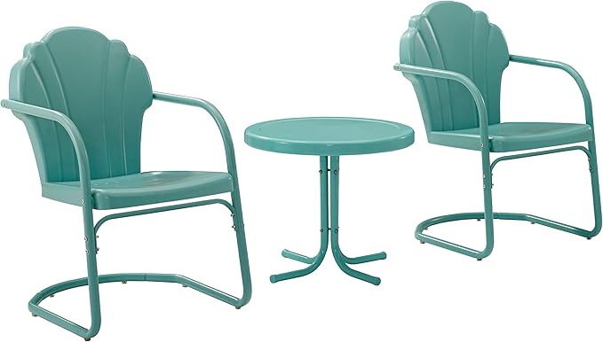 Crosley Furniture Tulip 3-Piece Outdoor Chair and Side Table Set, Retro Metal