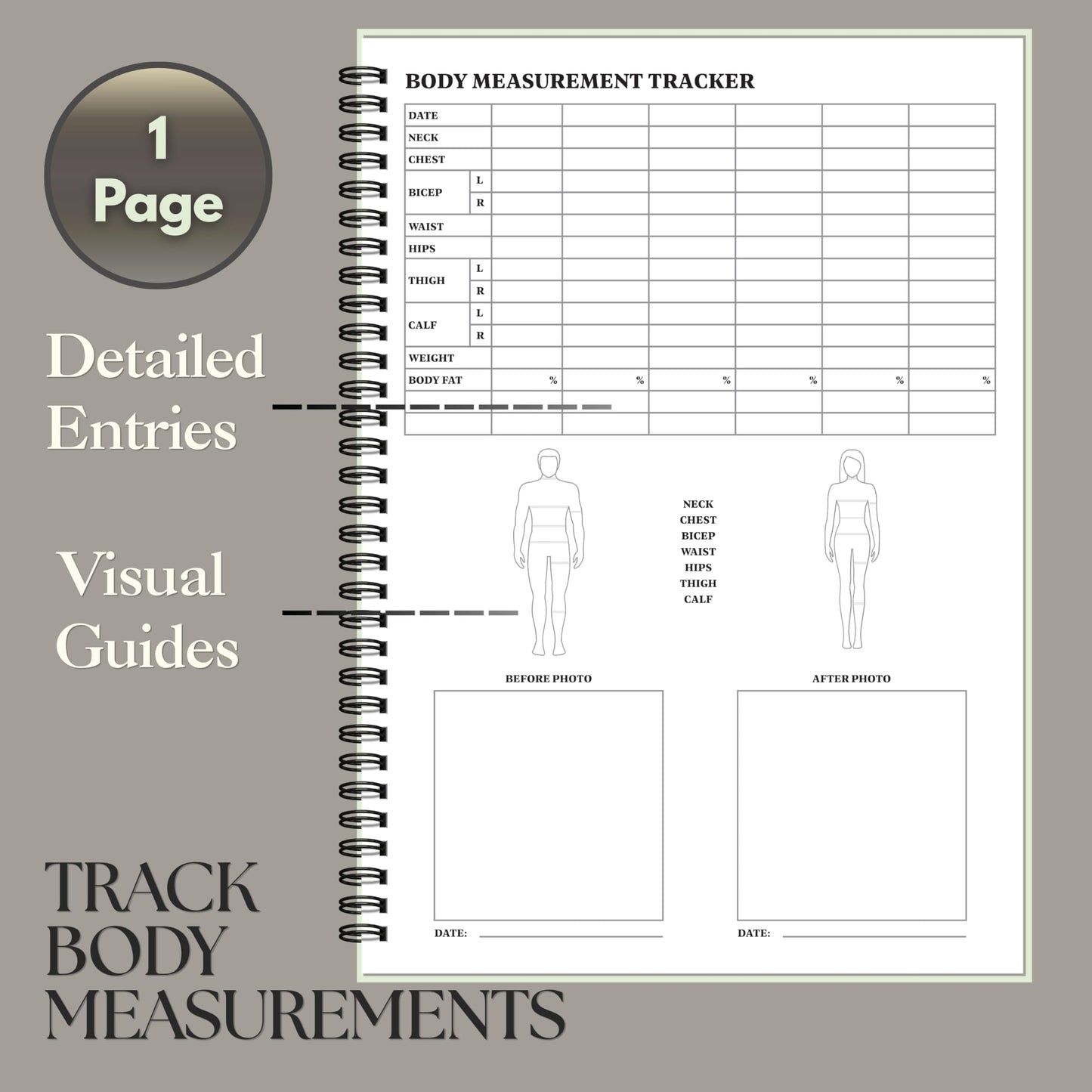 Workout Journal for Men & Women – Fitness Journal & Workout Logbook, Gym Fitness Planner with 52 Weeks of Tracking, Exercise Log Book for Weight Loss & Training – Hard-Cover Spiral Binding – Green