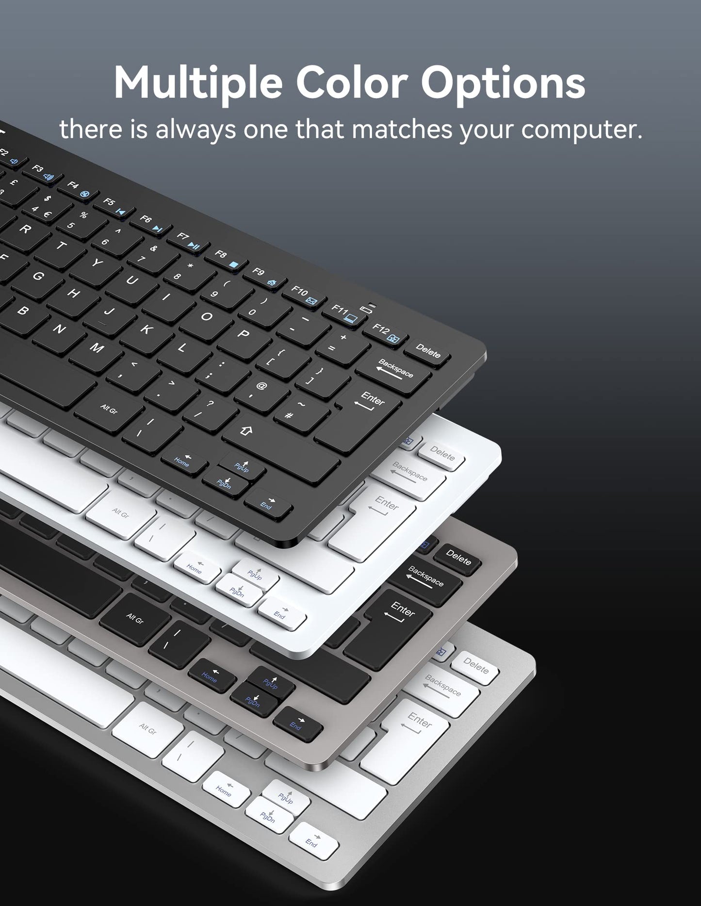 TECKNET 2.4G Wireless Keyboard, Small Keyboards with Media Hotkeys, Ultra Slim Compact Wireless Keyboard, 12-Month Battery Life, Compatible with PC, Desktop, Laptop, Smart TV - Grey