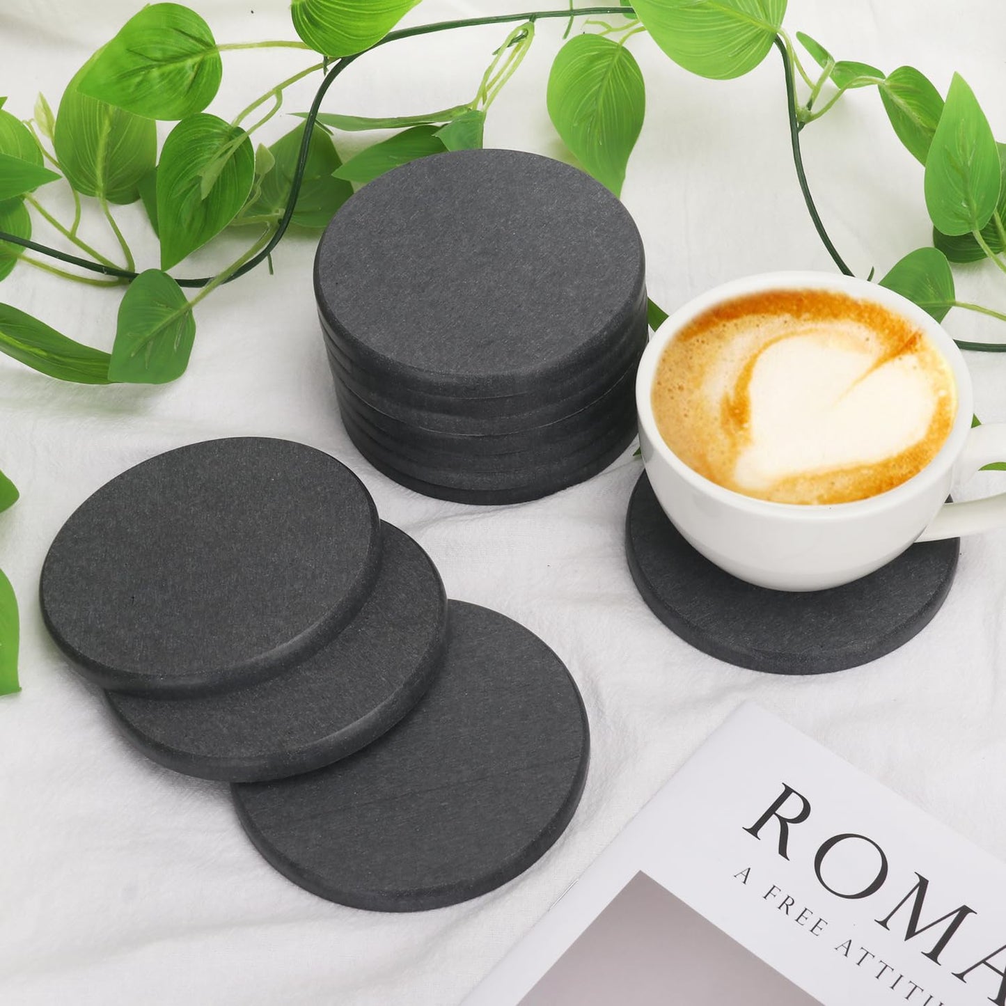 KUKLIPJIM 40 Pack 4 Inch Round Diatomaceous Earth Coaster, Versatile Water Absorbent Diatomite Coaster, Premium Water Absorbing Bath Stone Mat for Modern Home