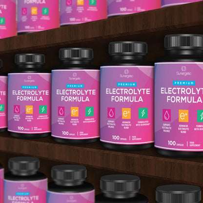 Sunergetic Premium Electrolyte Capsules Support for Keto, Low Carb, Rehydration & Recovery - Electrolyte Replacement Capsules Includes Electrolyte Salts, Magnesium, Sodium, Potassium 100 Capsules.