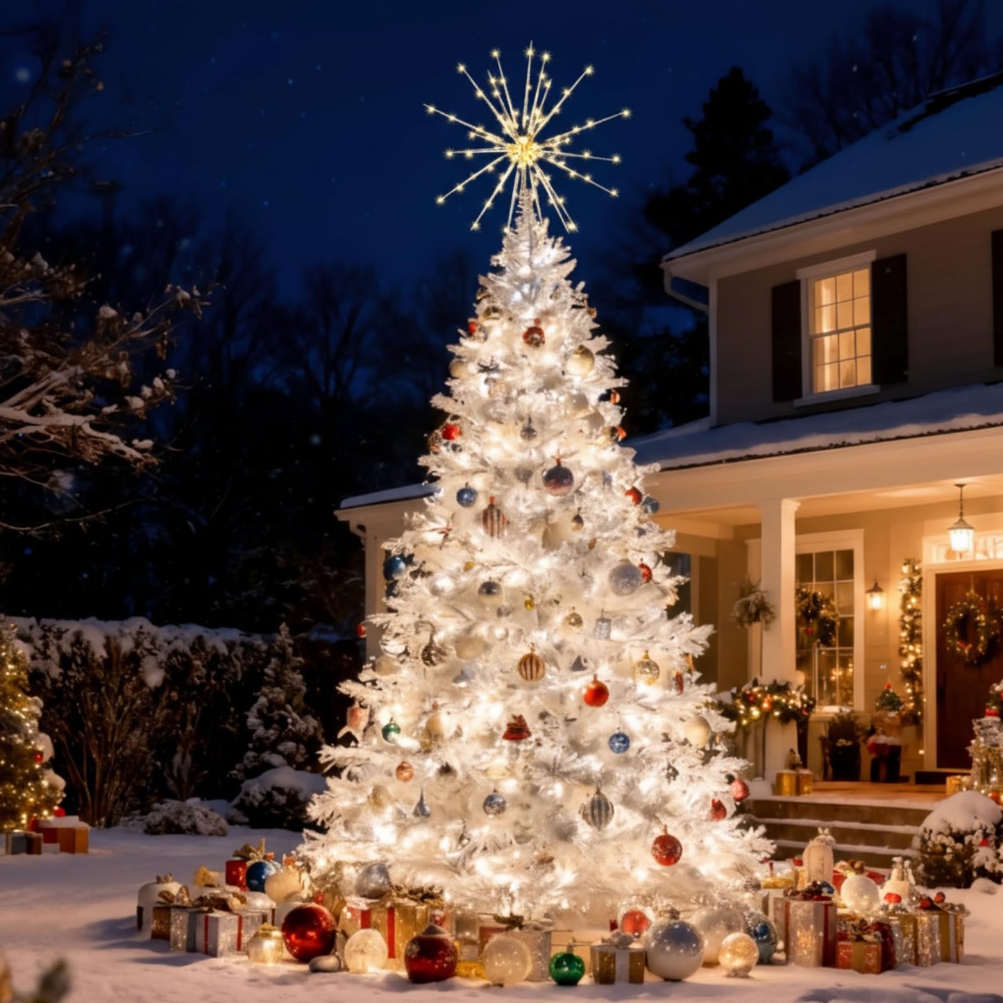 Meonum 16in Christmas Tree Topper with LED Light - 25 of 100 Lights Twinkle, Christmas Star Tree Topper for Holiday Decor, Universal Size, Lightweight and Easy to Install(Silver, 16inch)