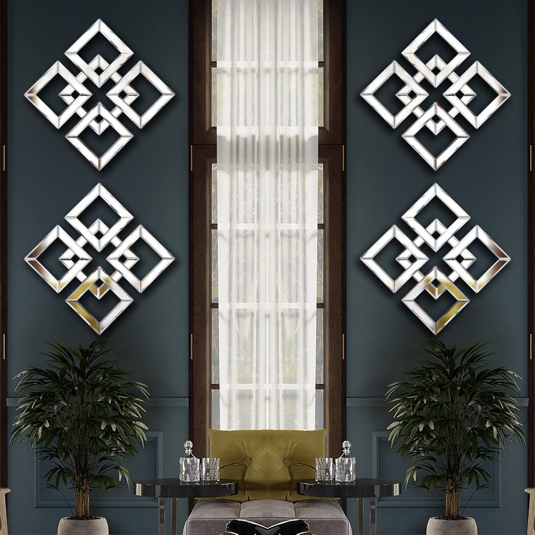 QMDECOR Square Mirrored Wall Decor Decorative Mirror 12x12 inches Modern Fashion DIY Silver Wall-Mounted Mirrors