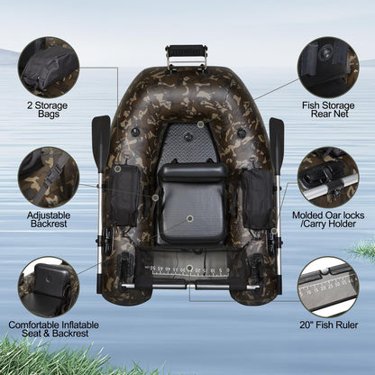 UNITACKCLE Inflatable Fishing Float Tube, Belly Boat Fishing with Storage Bags, Adjustable Straps, Pump, Fish Ruler, 2 Paddle, 2 Rod Holders, Motor Bracket Float Tube for 330 LBS Load Capacity