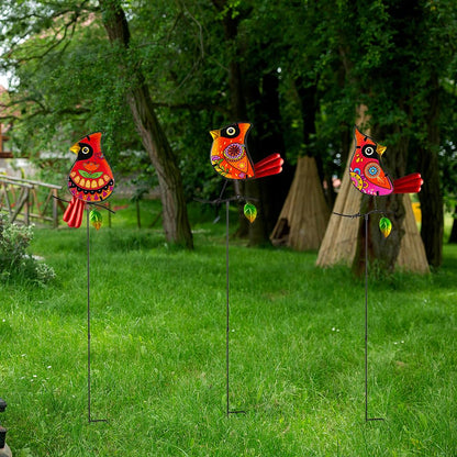 SATHGA Decorative Garden Stakes,Set of 3 Cardinal Stained Glass Metal Yard Art,Waterproof Outdoor Decor Housewarming Present for Women Mom Grandma