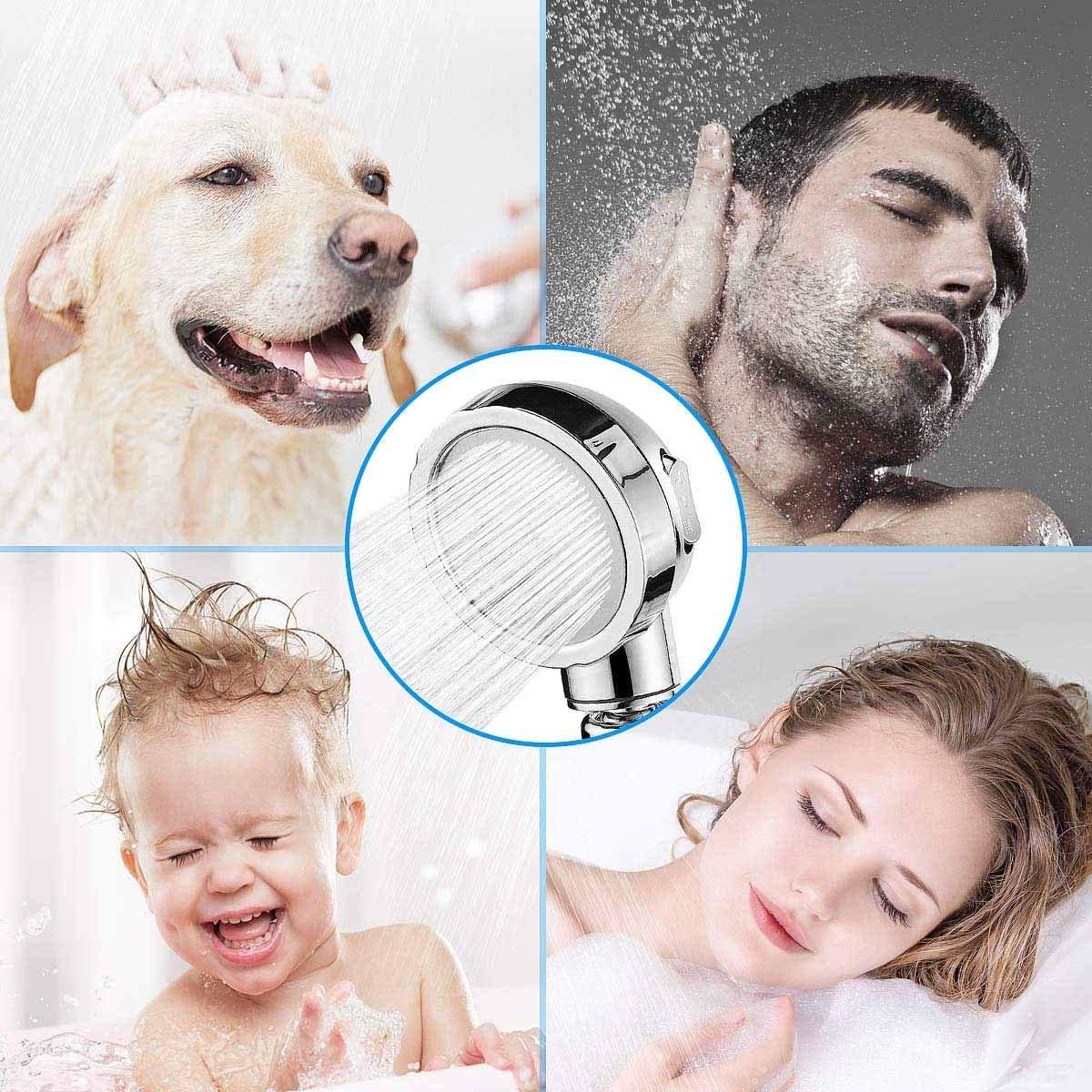 GENMAIGOU Modern 3-Setting Detachable Shower Head with 59-Inch Hose, High Pressure Water Saving, 360 Rotating Adjustable Handheld Shower Head with ON/OFF Switch and 3 Spray Modes, Chrome Finish