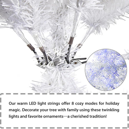 6Ft Artificial Christmas Tree with Metal Stand for Holiday Festival Parties Home Office Decor, 8 Modes 200 LED Blue Lights Included