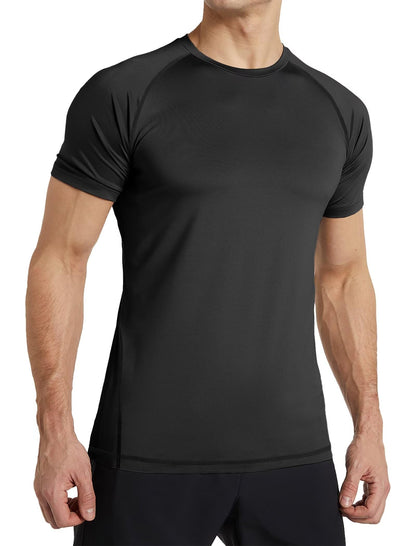 TELALEO 6 Pack Men's Compression Shirt Short Sleeve Athletic Baselayer Sports T Shirts Workout Tops for Men Black White L