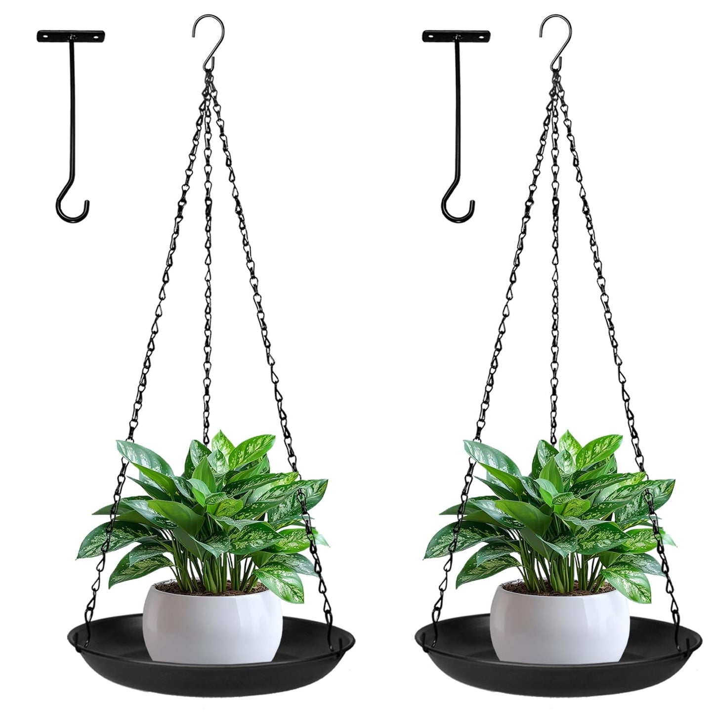 ARTORA Metal Plant Hanger, Indoor Decorative Wall Plant Hanging Basket Black Pot Holder Ceiling Flower Planter Hanging Chain with Long Hook (2 Pack)