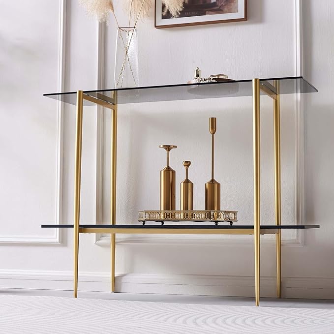 LumFurn Glass Console Table for Living Room, Foyer & Entrance, 2-Tiers