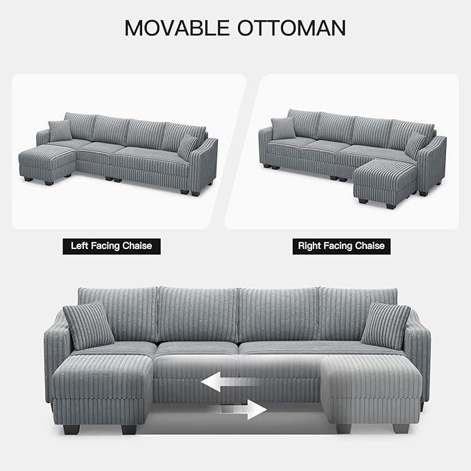 Belffin Sectional Couch with L-Shape Chaise L Shaped Couch with Ottoman