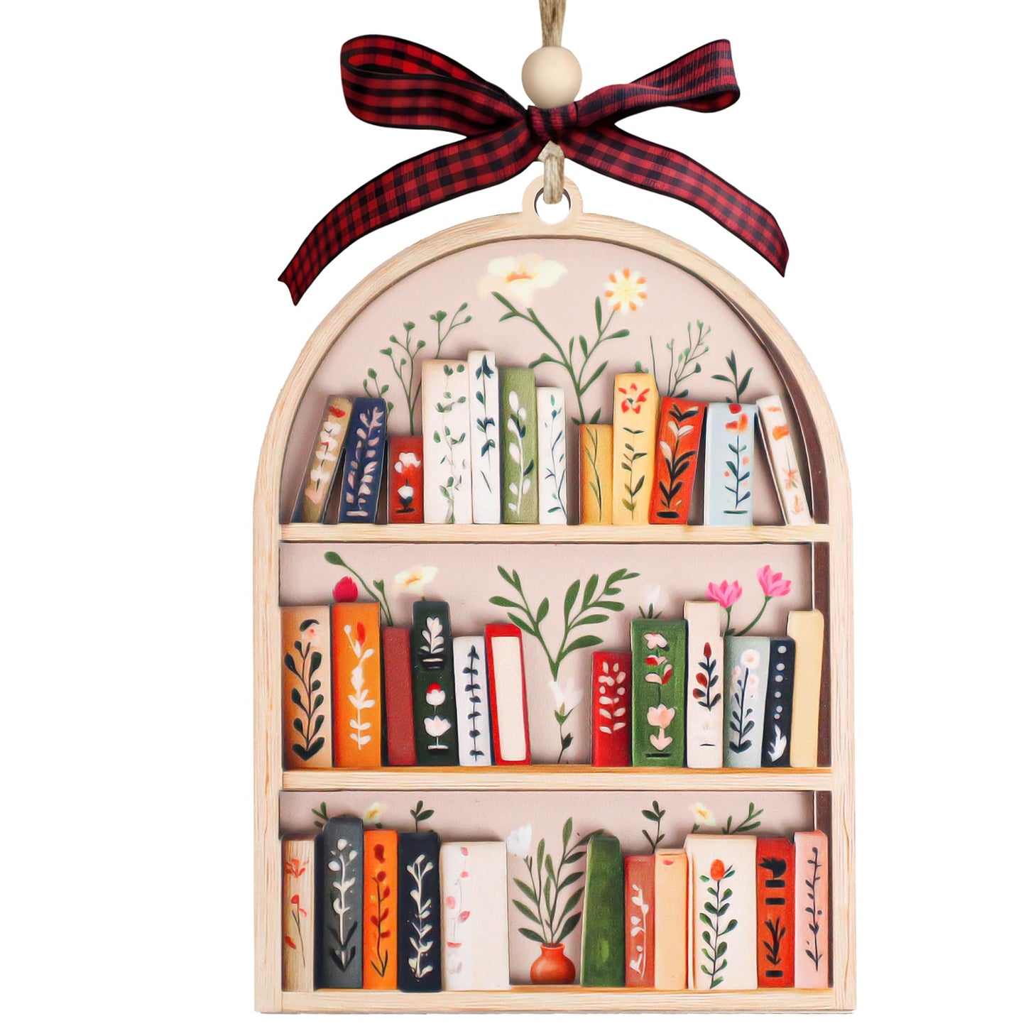Bookshelf Ornament for Book Lovers 2026 – 2 Layer Wooden Book Ornament – Book Lover Gift for Women Readers – Bookshelf Christmas Tree Decor – Gifts for Book Lovers, Women, Librarian, Nerd, Bookish