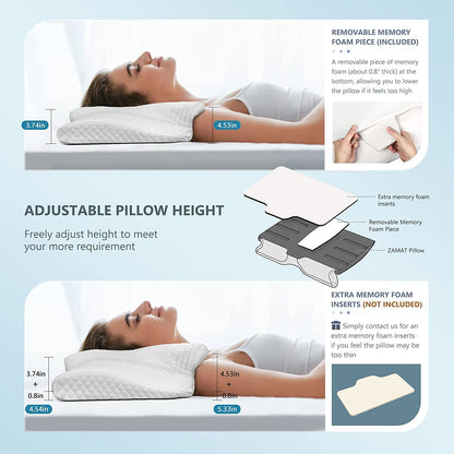 ZAMAT Adjustable Cervical Memory Foam Pillow, Odorless Neck Pillows for Pain Relief, Orthopedic Pillows for Sleeping with Cooling Pillowcase, Ergonomic Support Pillow for Stomach, Back, Side Sleeper