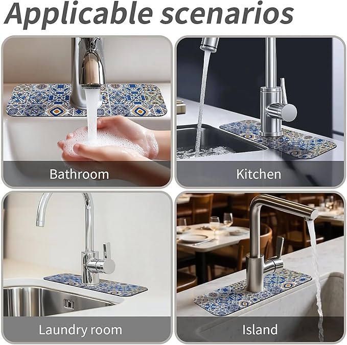 Kitchen Sink Splash Guard，Traditional Moroccan tiles Faucet Mat Sink