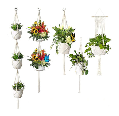 AroudightElive Plant Holder Basket Handmade Macrame Plant Hanger Flower Pot for wall Decoration countyard Garden Knotted Lifting(13)