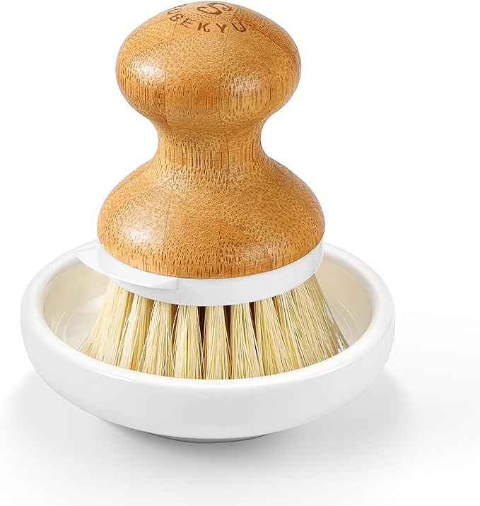 SUBEKYU Bamboo Dish Brush, Kitchen Dish Scrubber Brush, Natural Wooden