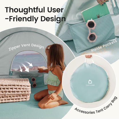 Tiny Land Baby Beach Tent – Pop Up Baby Tent with UV Protection, Portable Baby Beach Essentials, 35"x28"x32" Sun Shelter for Infants, Baby Outdoor Use (Green)