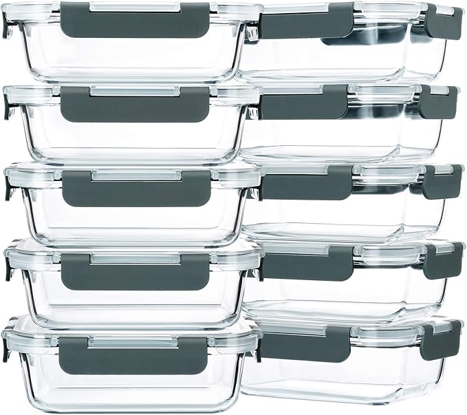 M MCIRCO 10-Pack, 22 Oz Glass Meal Prep Containers, Glass Food Storage