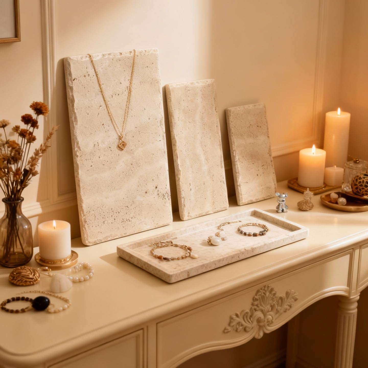 SIRIZEN-DIVING Natural Edge Travertine Jewelry Tray, Single 30 x 20 cm Slab