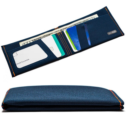 SlimFold MICRO Minimalist Front Pocket Vegan Slim Wallets for Men (RFID Blocking Navy/Orange)