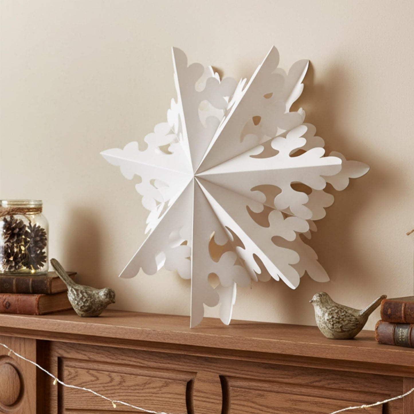 Epakh 8 Pcs Christmas Paper Star Lantern 3D Large Christmas Paper Snowflake Lanterns White Hanging Lamp Ornaments for Xmas Tree New Year Holiday Party Decorations