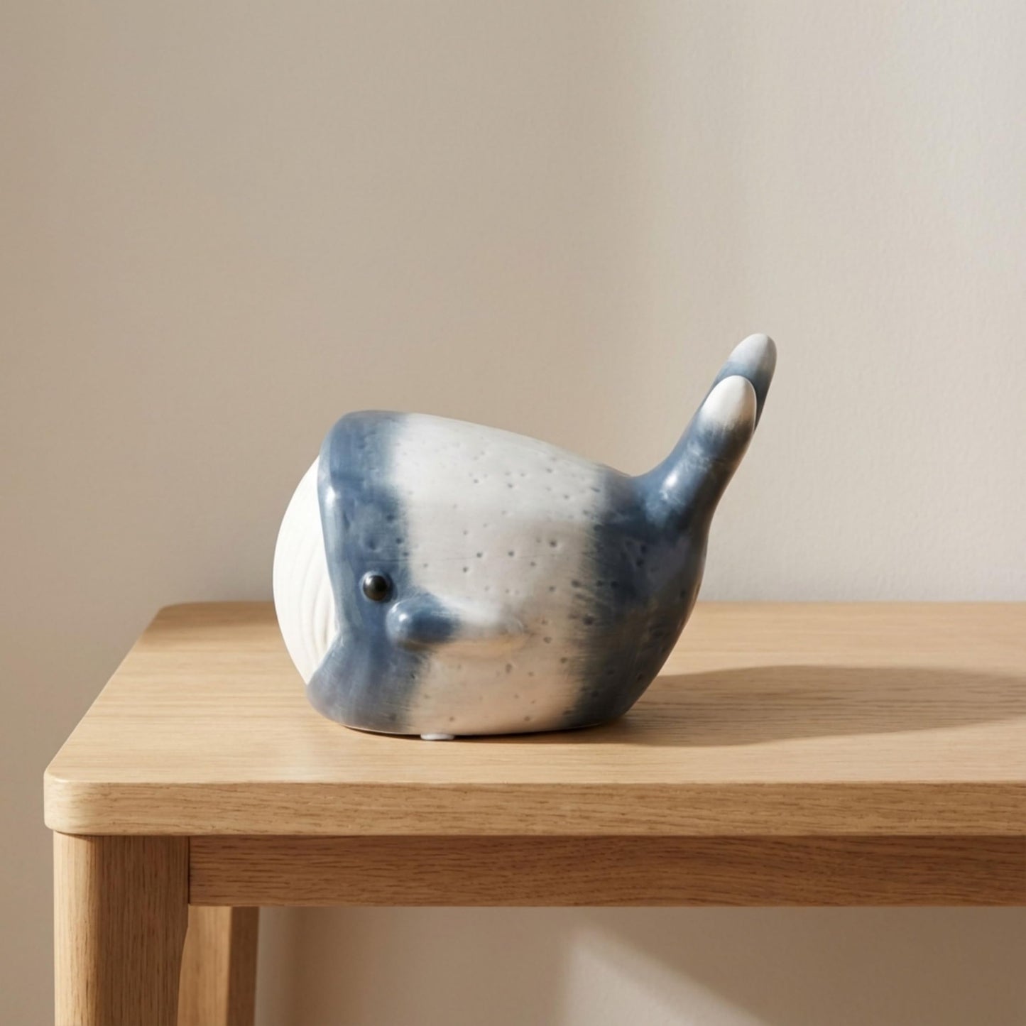 Blue Whale Figurine – Coastal Stoneware Sculpture, Ocean Animal Ceramic Statue for Shelf or Coffee Table Display, Nautical Accent for Living Room or Office Home Decor – 5", Blue & White
