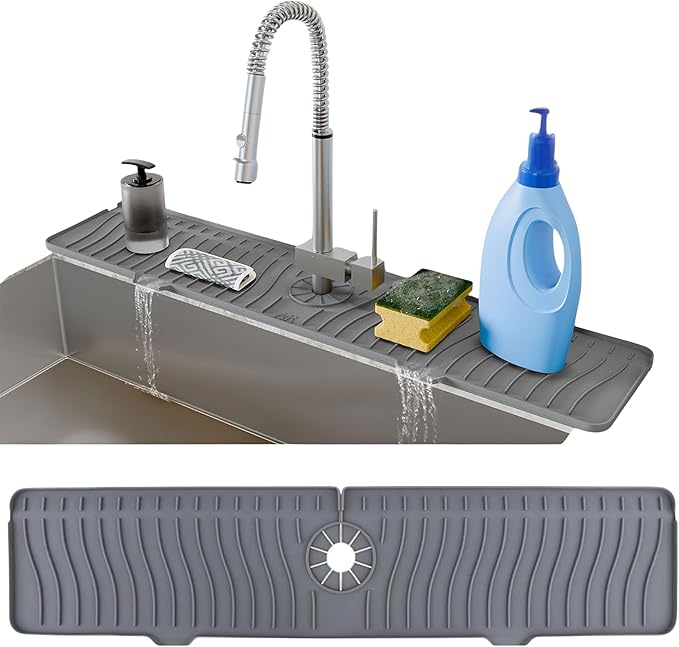 24 Inch Longer Faucet Mat for Kitchen Sink, Silicone Sink Faucet Mat Splash