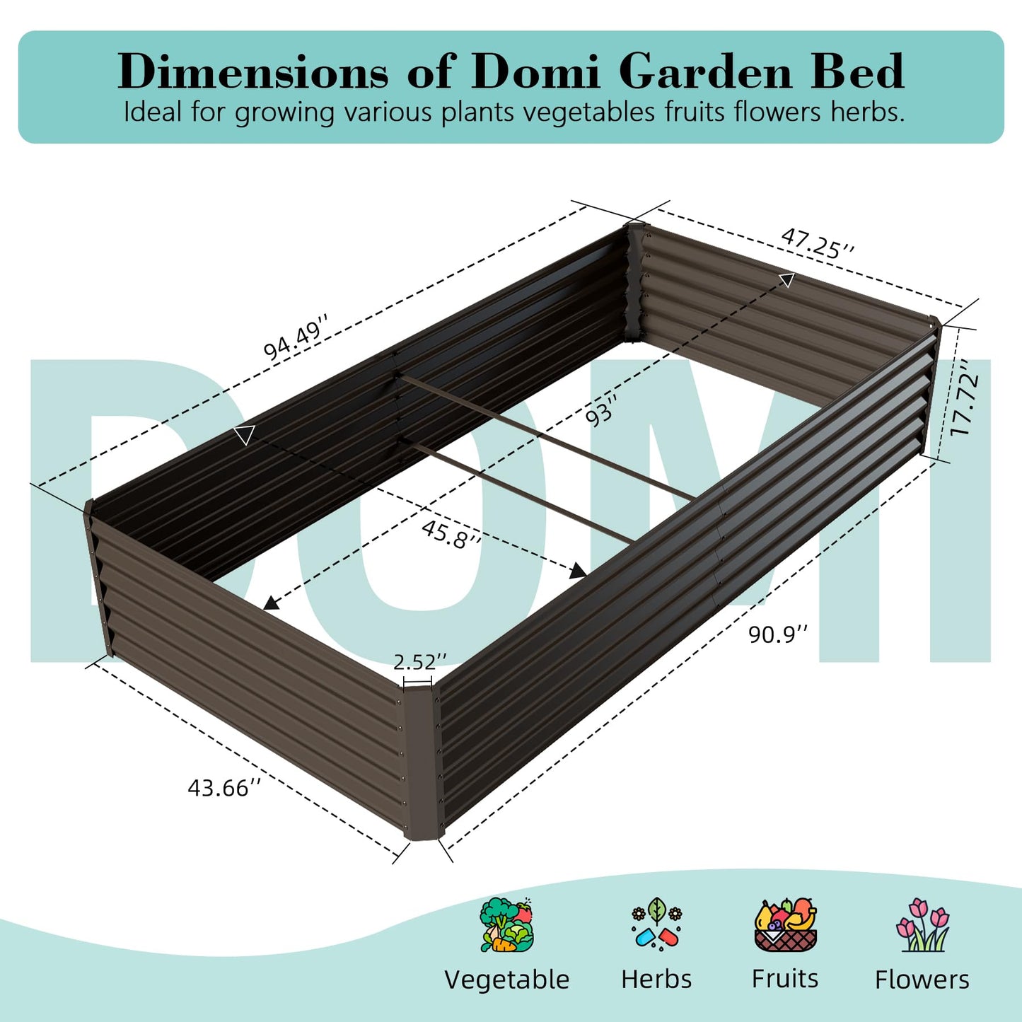 Domi 8×4×1.5 ft Galvanized Raised Garden Bed, Outdoor Planter Garden Boxes Large Metal Planter Box for Gardening Vegetables Fruits Flowers, Brown