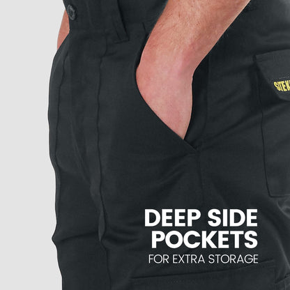 SITE KING Mens Cargo Work Trousers Black or Navy Sizes 28 to 52 (32 Waist / 31)