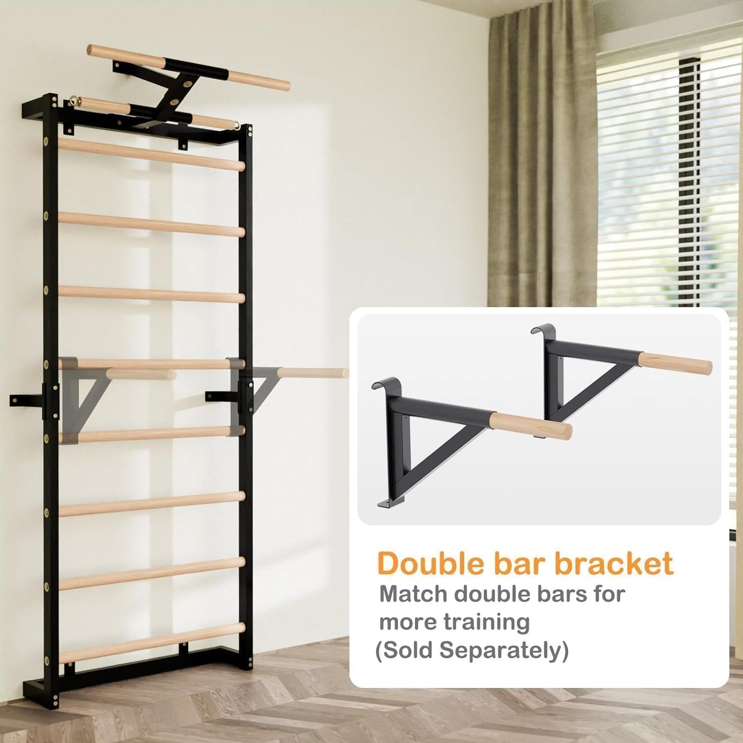 Gsskny Swedish Ladder, Wood Stall Bars Suspension Trainer with Pull-Up Bar & Rings for Straps, Swedish ladders Wall Gym Adult, Wall-Mounted Workout Ladder