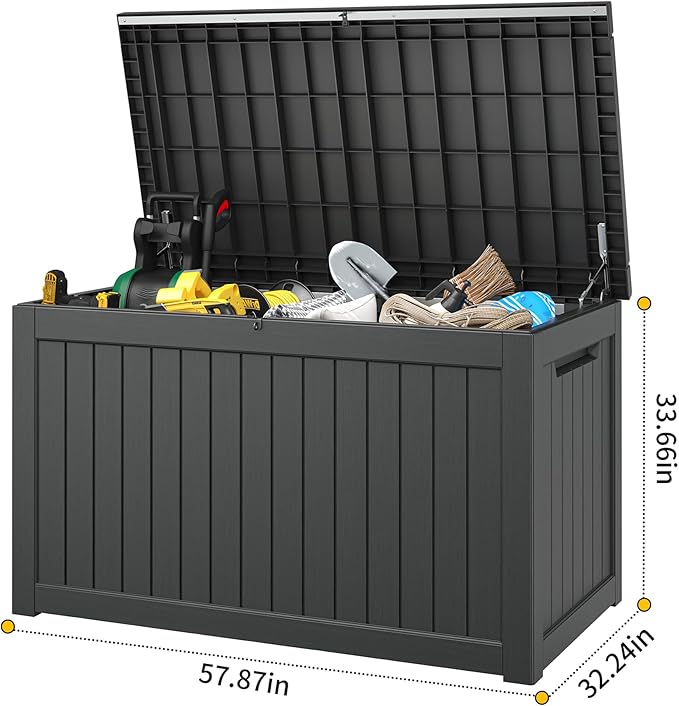 Outdoor Storage Box, Resin Deck Boxes Indoor and outdoor, Waterproof Storage Box Lockable Lid (Black,270 Gallon)