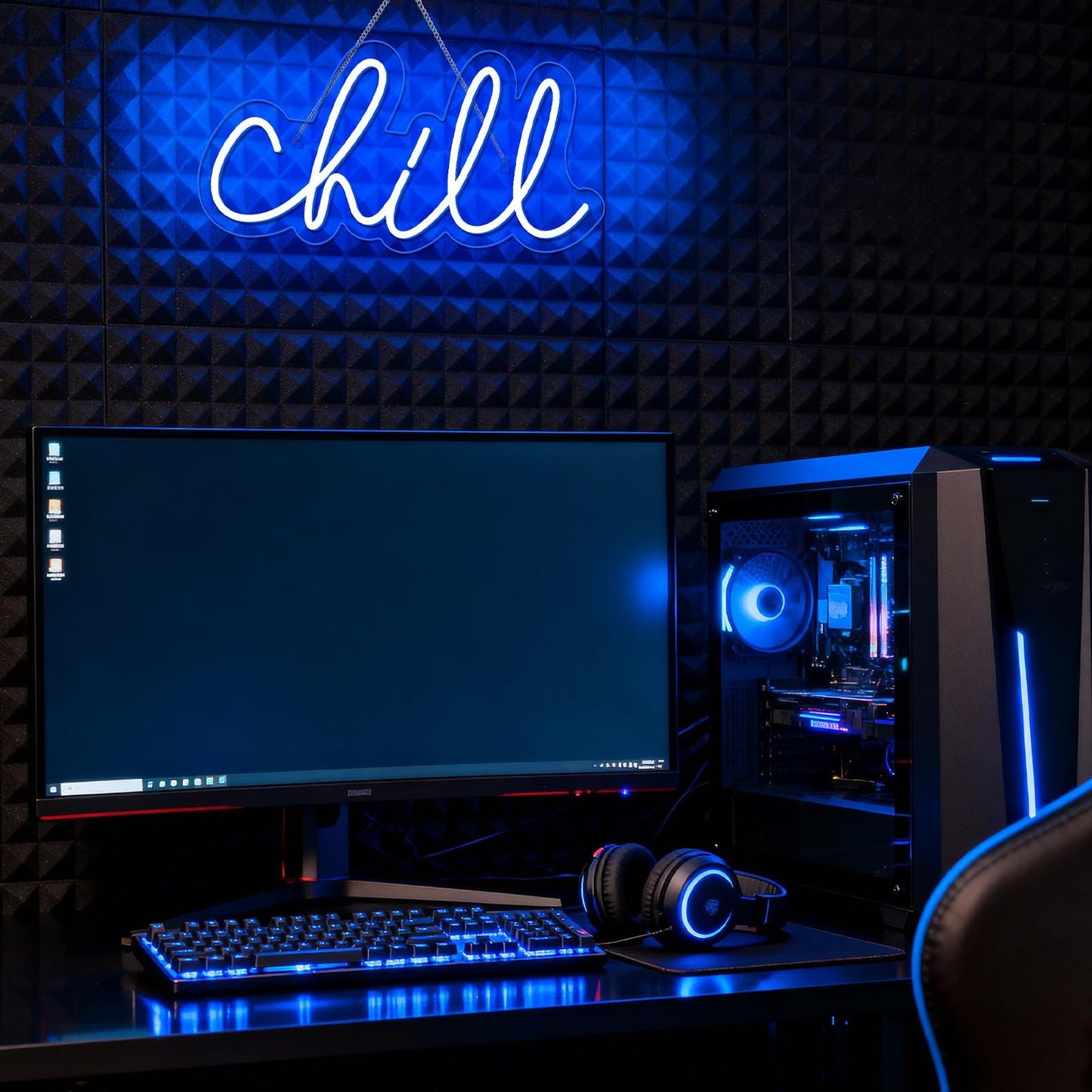 Wanxing Chill Neon Sign Blue Led Sign Chill Neon Wall Sign 14'' x 7'' Led Word Lights for Wall Decor Neon Light for Bedroom USB Powered Switch Light up Sign for Bar Hotel Game Room