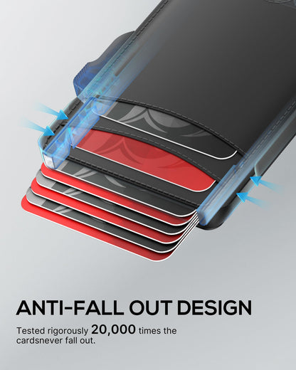 Taykos Minimalist Mens Wallet Card Holder: Pop Up Card Case, Genuine Leather, Smart, RFID Blocking, Slim, Thin, Front Pocket, Gift Box - 9-12 Card Capacitiy, Cash Pocket (Black)