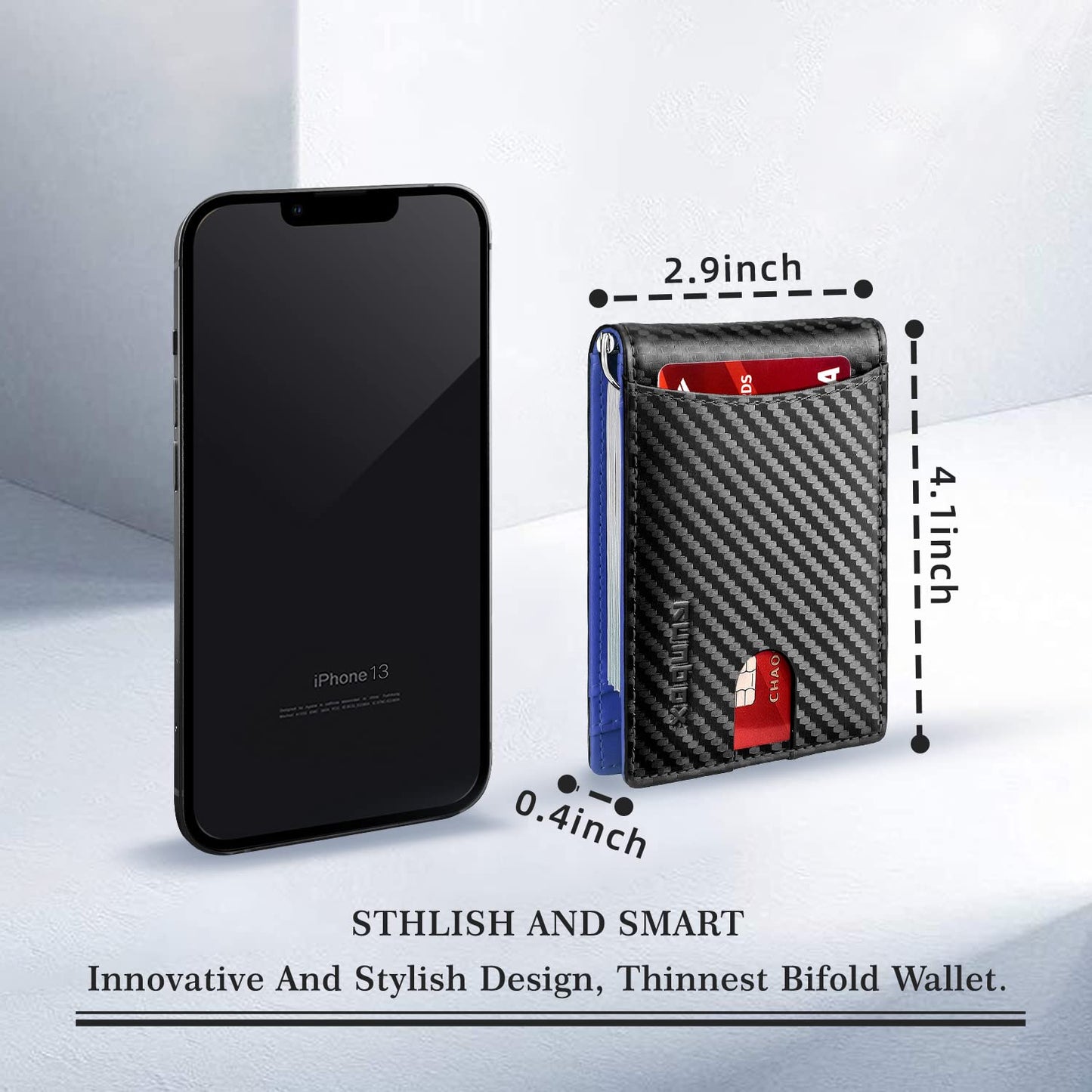 Slim Wallet for Men Genuine Leather RFID Blocking Bifold Minimalist Front Pocket Mens Wallet with Money Clip Thin Gift Box