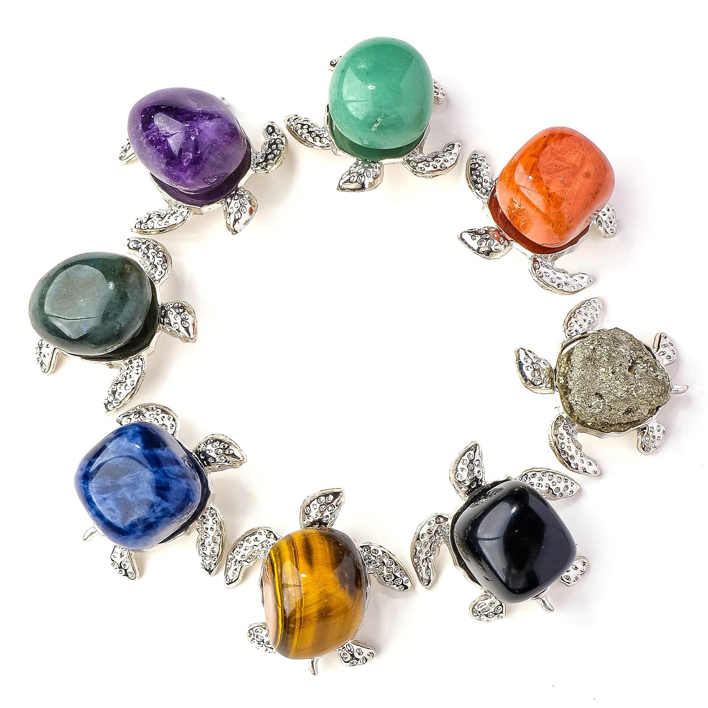 Apengshi 8 PCS for Teens Crystal Figurines Turtle Natural Animal Figurines Sea Animal Jade Gemstone Carving Handmade Tabletop Ornament (8-PCS-Rolling-Turtle)