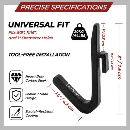 Lights Mountain Power Rack Hooks 10 Pack, J Hooks for Squat Rack, Heavy Duty Gym Storage Hooks for Resistance Bands, Belts, Chains & Cable Attachments & Accessories, Fits 5/8" & 1" Holes