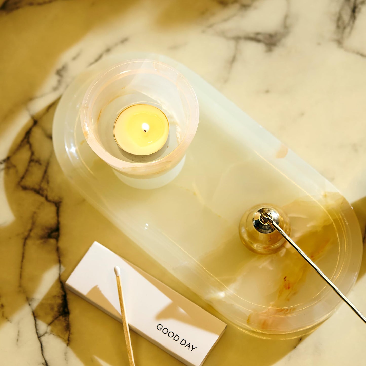 GarnCeilo Marble Candle Holder, Empty Tealight Candle Decor Holders, Amber White