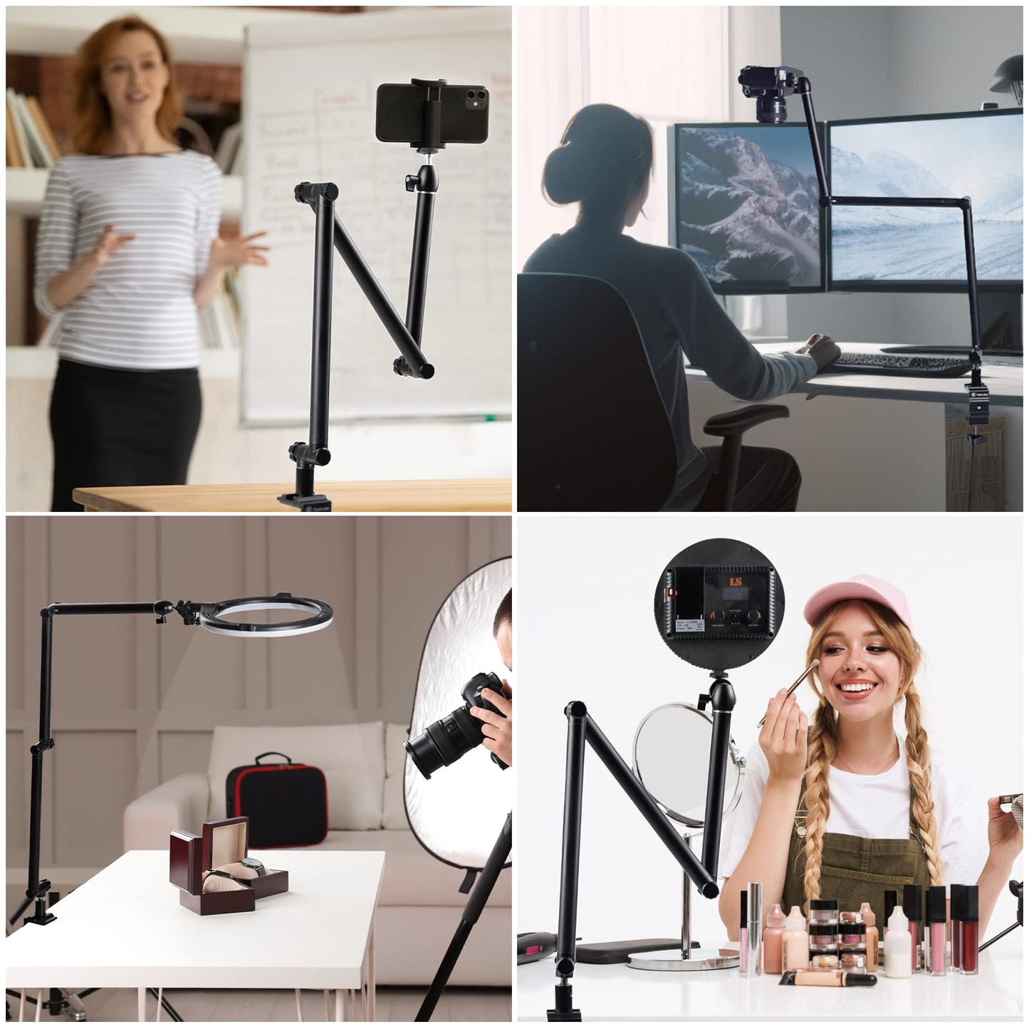 TARION Desk Camera Mount Stand Heavy Duty Articulated Camera Arm Articulating Table Mount Camera Stand Adjustable Flexible Gear Joints TKA01-L