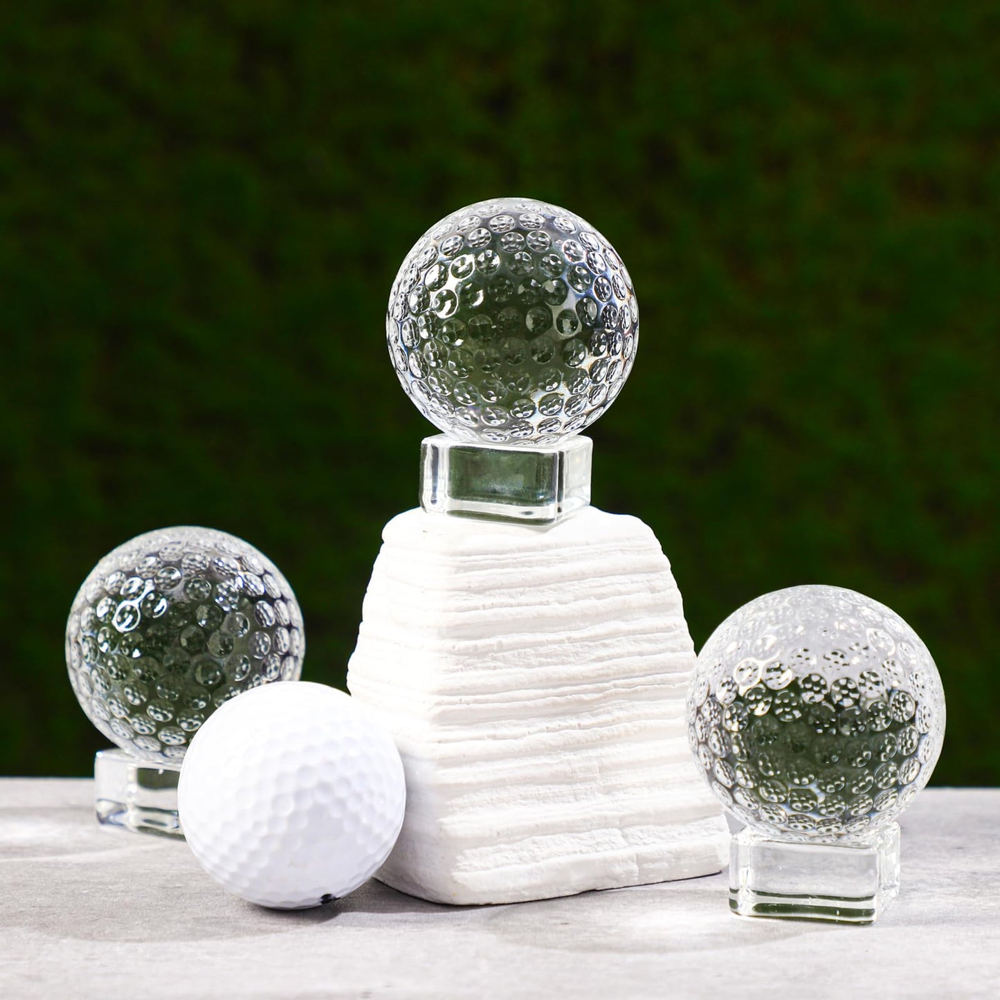 Landical 6 Pcs Crystal Glass Golf Ball Trophy with Display Stand Base for Sports Tournament Awards Crystal Golf Ball Trophy with Stand Team Prizes Statue for Retirement Gifts