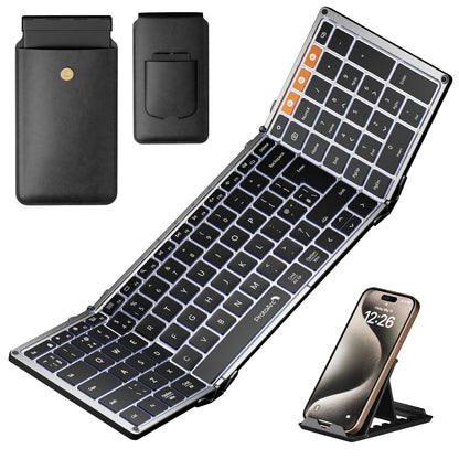ProtoArc XK01 Plus Foldable Keyboard, Backlit Folding Portable Bluetooth Keyboard for Travel, Full Size External Wireless Keyboards with Backlight for iPad Surface Tablet Smartphone Laptop PC