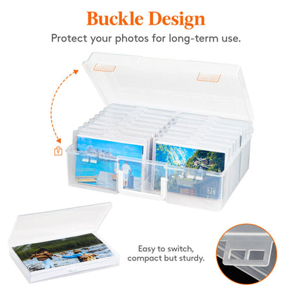 Lifewit 4x6 Photo Storage Box, 16 pcs Inner Photo Case with Lids, Clear Photo Organizers with 1 Sheet Label Sticker, Plastic Craft Storage Box for Seeds Sticker Cards Pictures Office Supplies