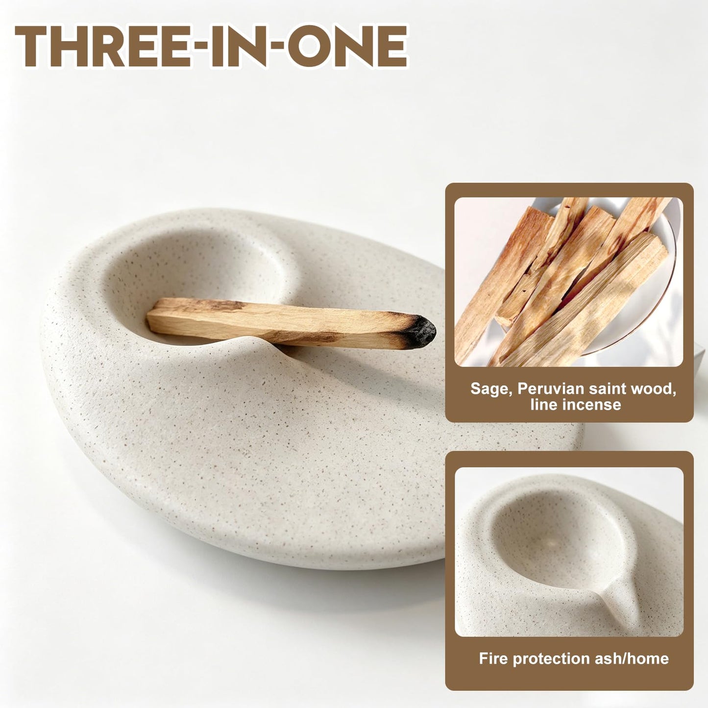 Ceramic Incense Holder, Beige Speckled Ash Catcher Tray, Anti-Slip Base, 5.32 x 4.53 in