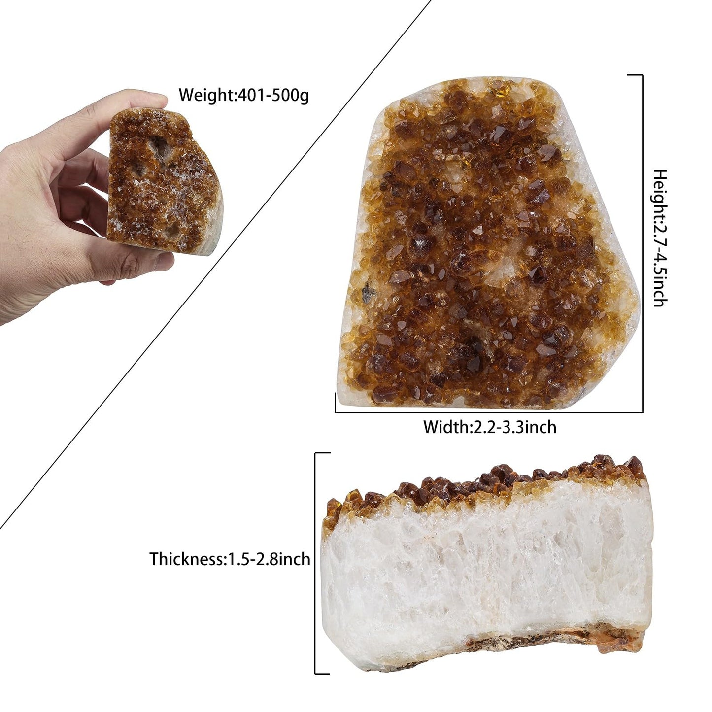 TUMBEELLUWA Natural Citrine Crystal Cluster Geode Raw Crystals and Healing Stones Mineral Specimen Rock Collection Display Decor for Home, 401-500 g