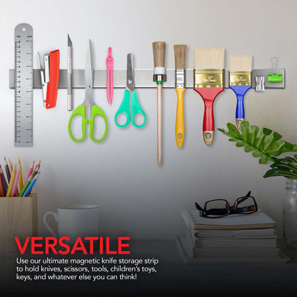 Modern Innovations 12 Inch Stainless Steel Magnetic Knife Bar with Multipurpose Use as Knife Holder, Knife Rack, Knife Strip, Kitchen Utensil Holder, Tool Holder, Art Supply Organizer, Home Organizer