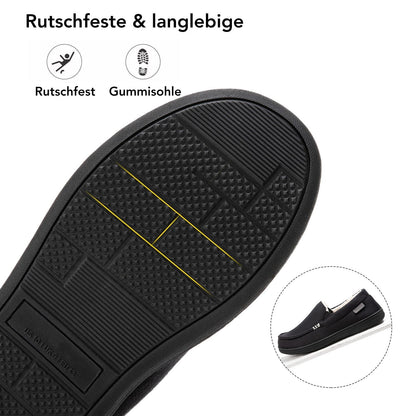 VeraCosy Men's Women's Comfy Suede Memory Foam Moccasin Slippers Warm Sherpa Lining House Shoes with Anti-Skid Rubber Sole, Black /Men, 9 UK Men/ 10 UK Women